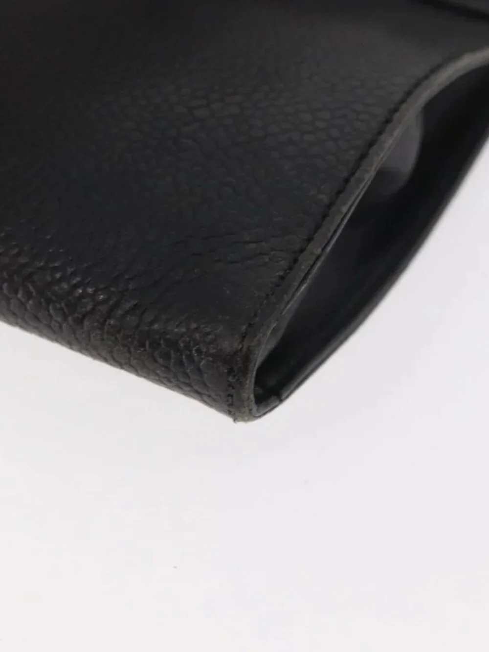 CHANEL Glasses Case Grained Calf Skin Black Gold CC Auth am11661